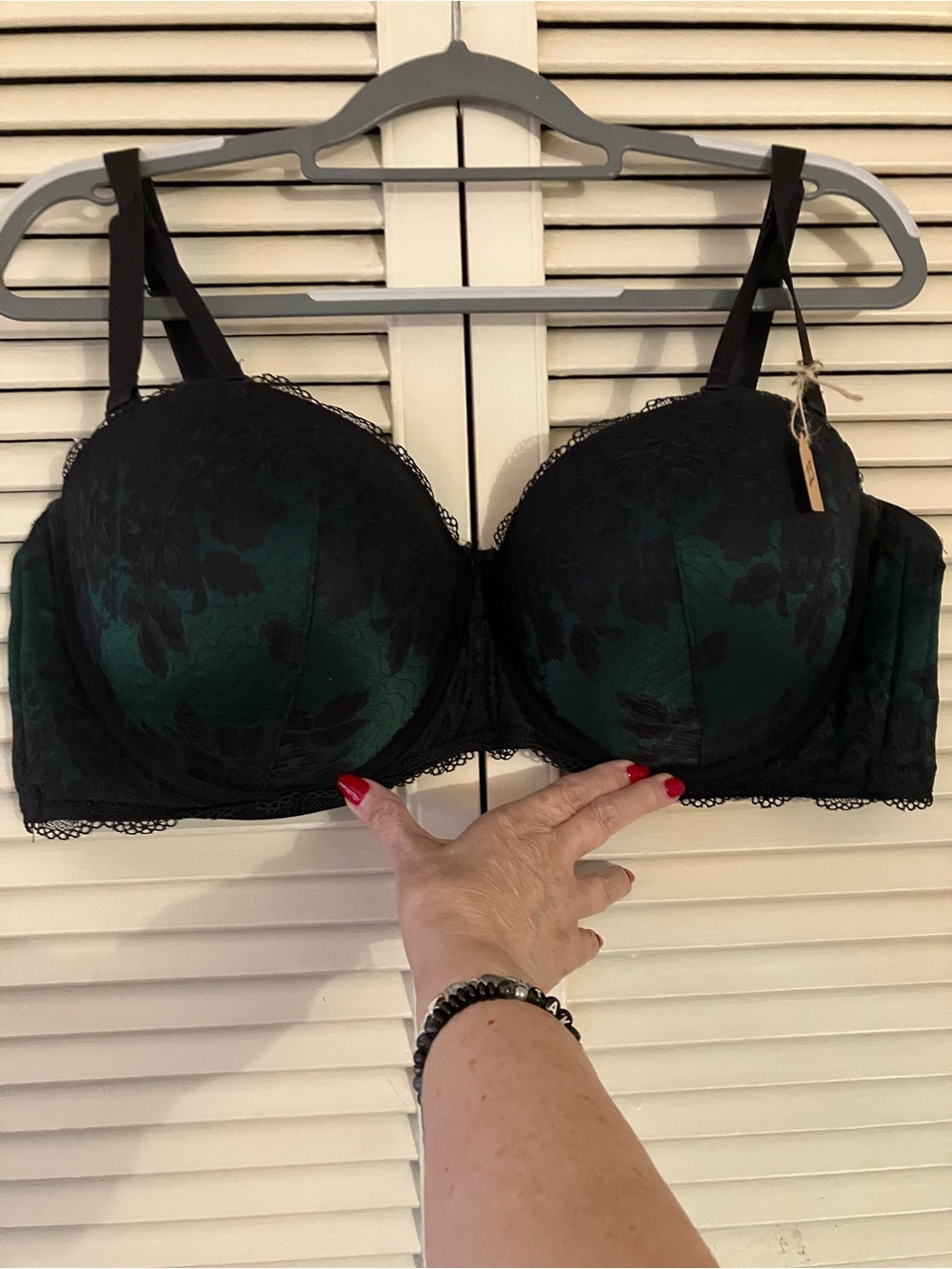 Torrid 44DD Black & Green Lace-Overlay Underwire Convertible Push-Up Bra